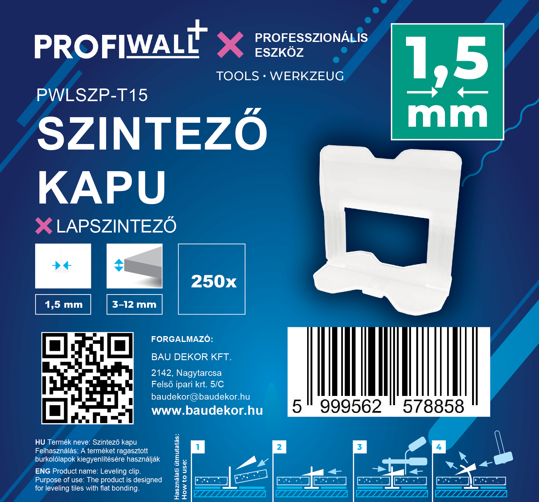 Profi Wall+ lapszintező távtartó 1,5 mm, 250 db