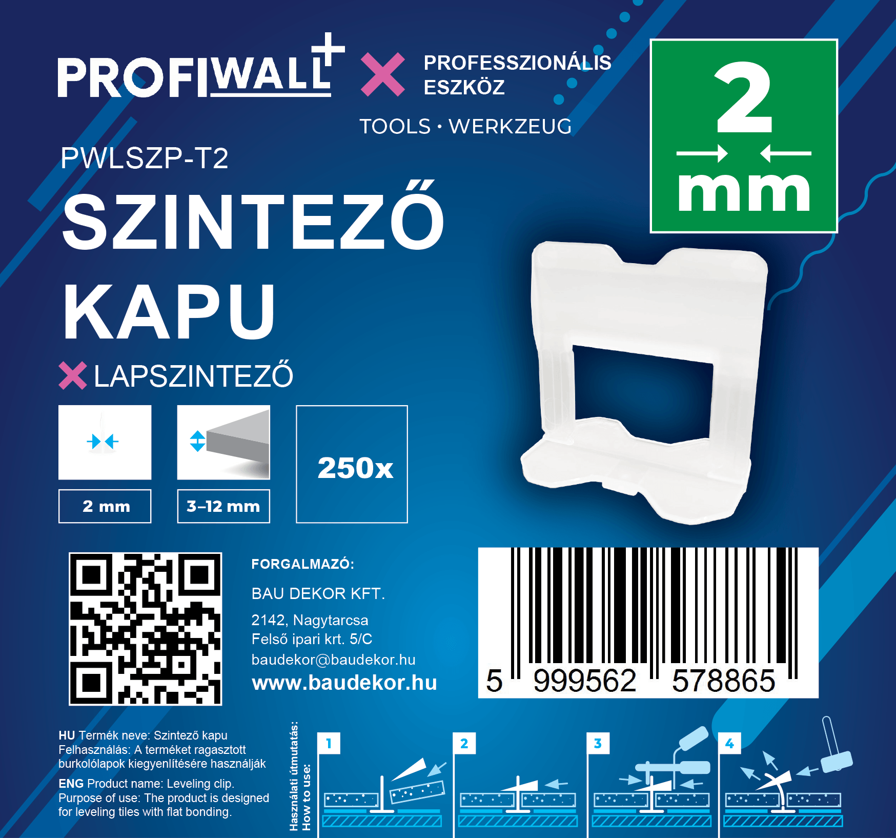 Profi Wall+ lapszintező távtartó 2 mm, 250 db