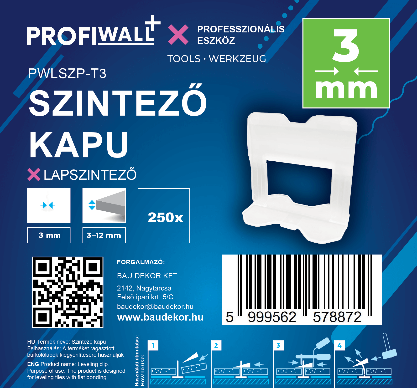 Profi Wall+ lapszintező távtartó 3 mm, 250 db