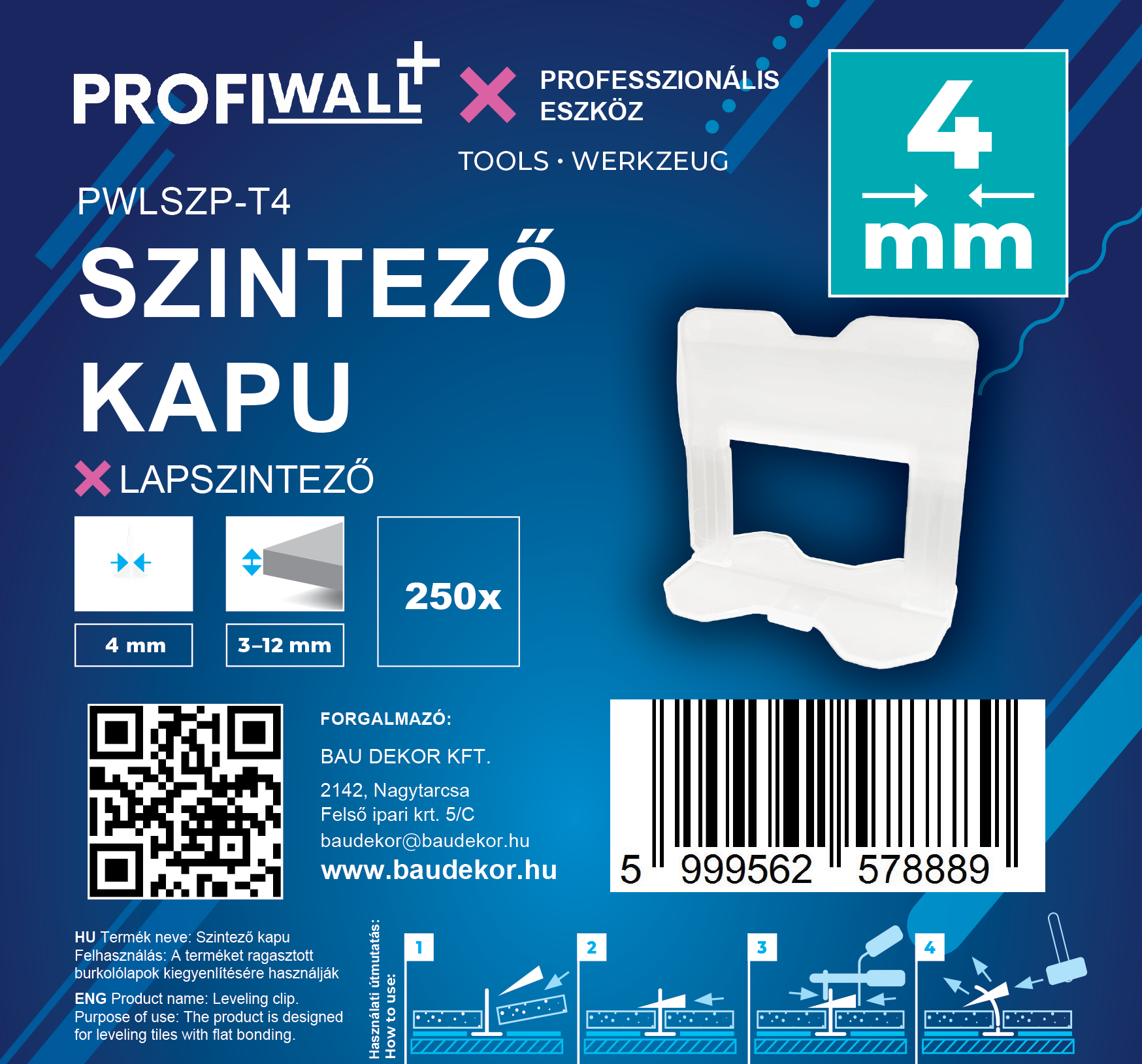 Profi Wall+ lapszintező távtartó 4 mm, 250 db